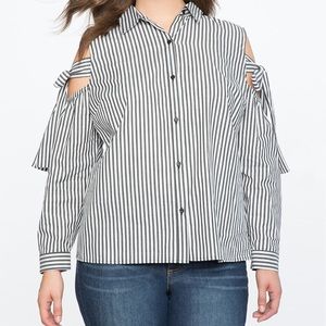 Eloquii Striped Cold Shoulder Button Down Top NWT